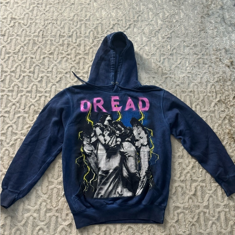Hot Topic Dread Angel Statue Blue Oil Wash Hoodie size small